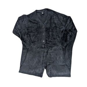 Forever 21 Black Faux Fur Cropped Sweater/Pant Set Size L